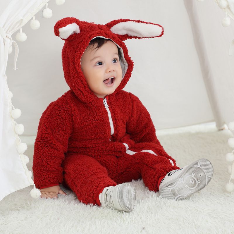 Baby Warm Bunny Ears Jumpsuit