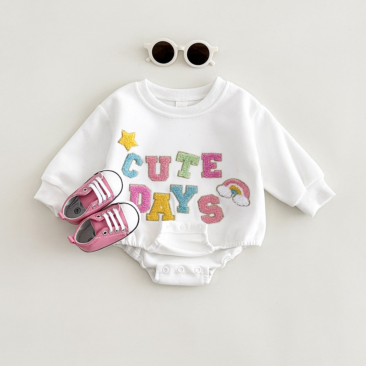 Newborn Long-sleeved Thickened Cartoon Color Alphabet Embroidery Romper Jumpsuit