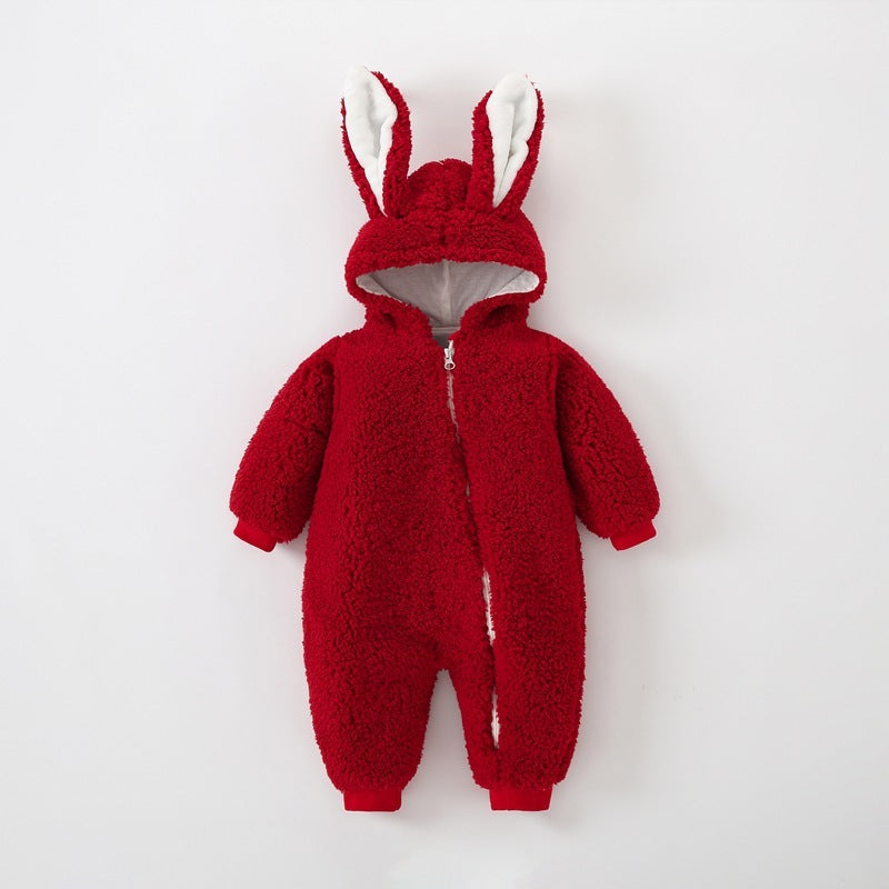 Baby Warm Bunny Ears Jumpsuit
