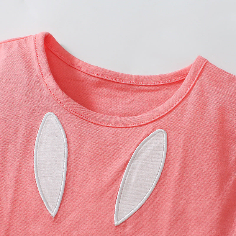 Summer Baby Kids Cartoon Rabbit Pattern T-shirt and Striped Pants 2-Piece Clothing Set for Girls-3