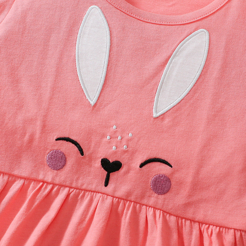 Summer Baby Kids Cartoon Rabbit Pattern T-shirt and Striped Pants 2-Piece Clothing Set for Girls-1