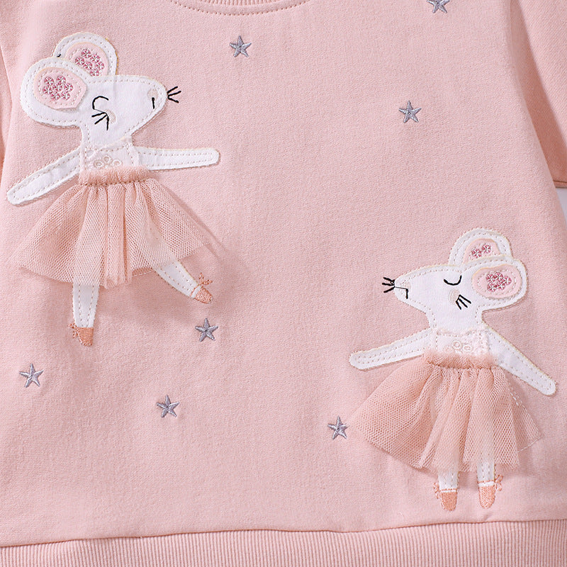 Summer Arrival Dancing Mouse Pattern Short Sleeves Tulle Dress for Stylish Girls-1