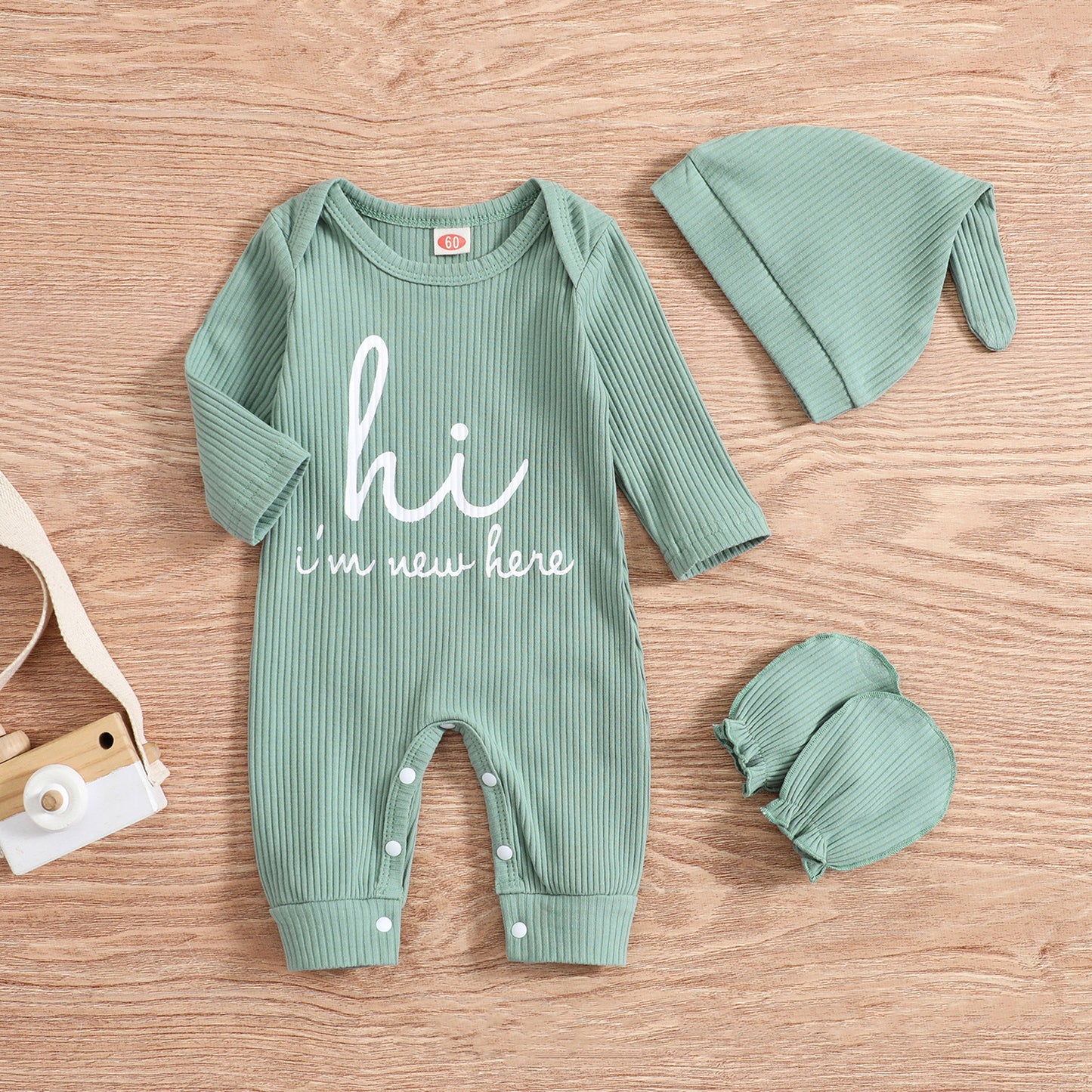 Baby Romper Hat Anti-grasping Gloves Three-piece Set