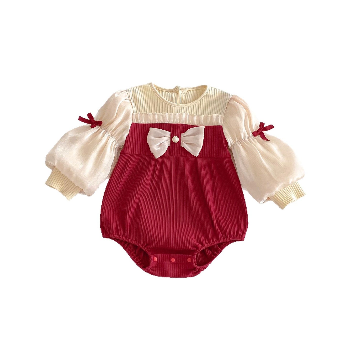 Baby Jumpsuit Bow Puff Sleeve Bottom-covering Rompers