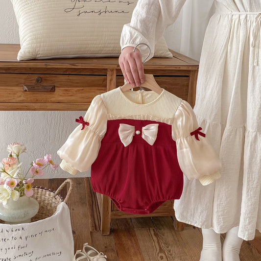 Baby Jumpsuit Bow Puff Sleeve Bottom-covering Rompers