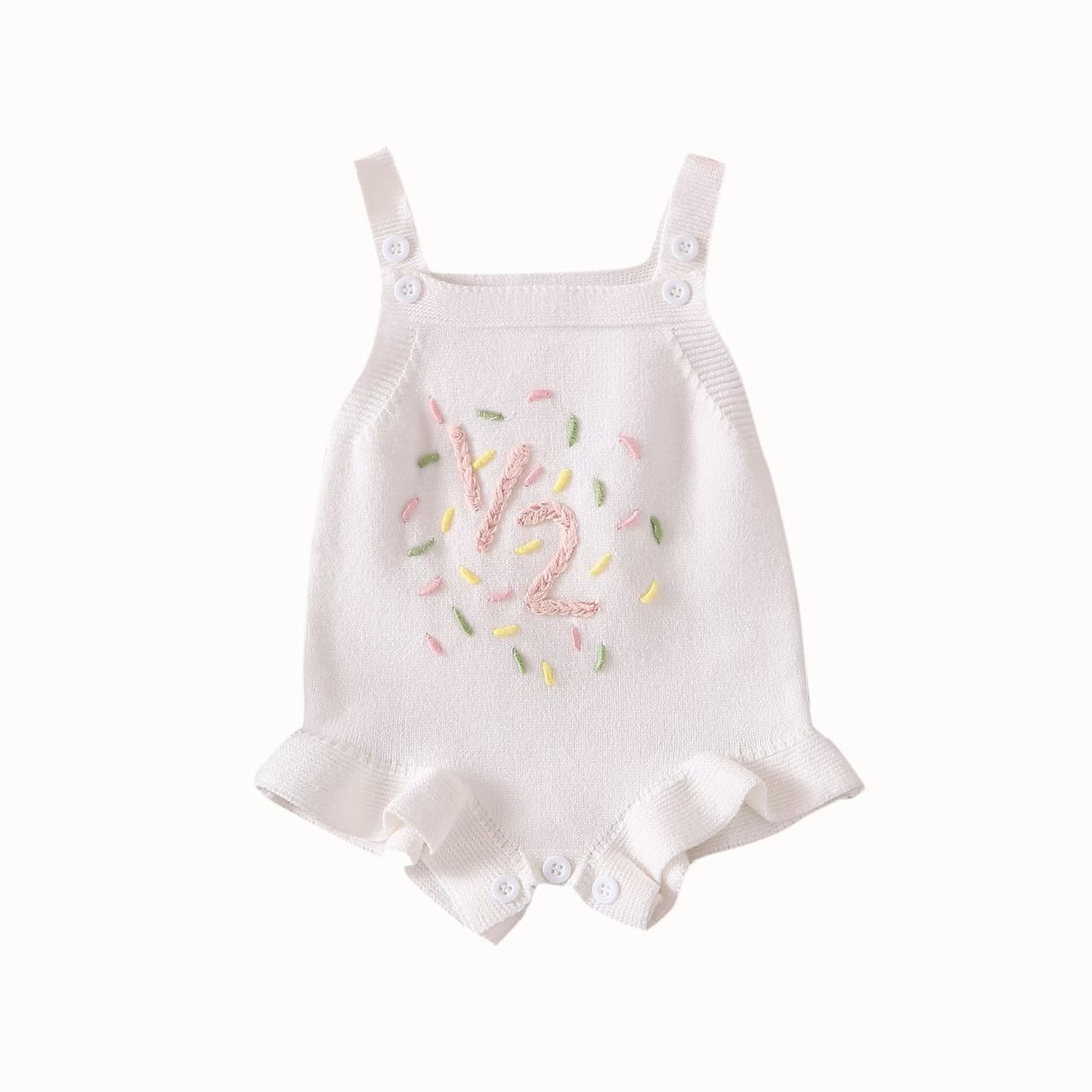 Embroidered Slip Top Sweater Ruffled Romper