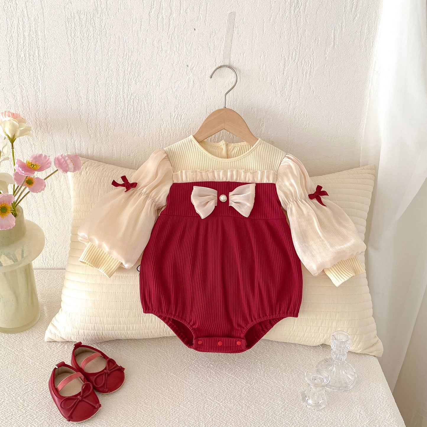 Baby Jumpsuit Bow Puff Sleeve Bottom-covering Rompers